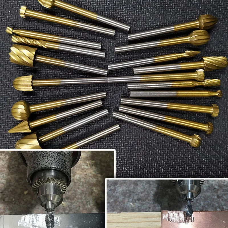 

NEW HSS Routing Router Bits Burr Set 3mm 1/8 Inch Shank for Woodworking Drilling Metal Wood Carving Engraving 20Pcs