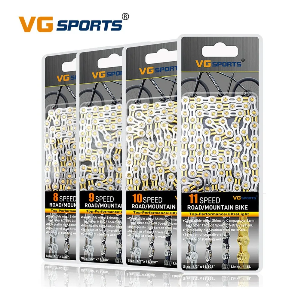 

VG Sports Bicycle Chain 6/7/8/9/10/11 Speed MTB Road Bike Bicycle Chain Half-Hollow Mountain Road Bike MTB Chains Part 116 Links