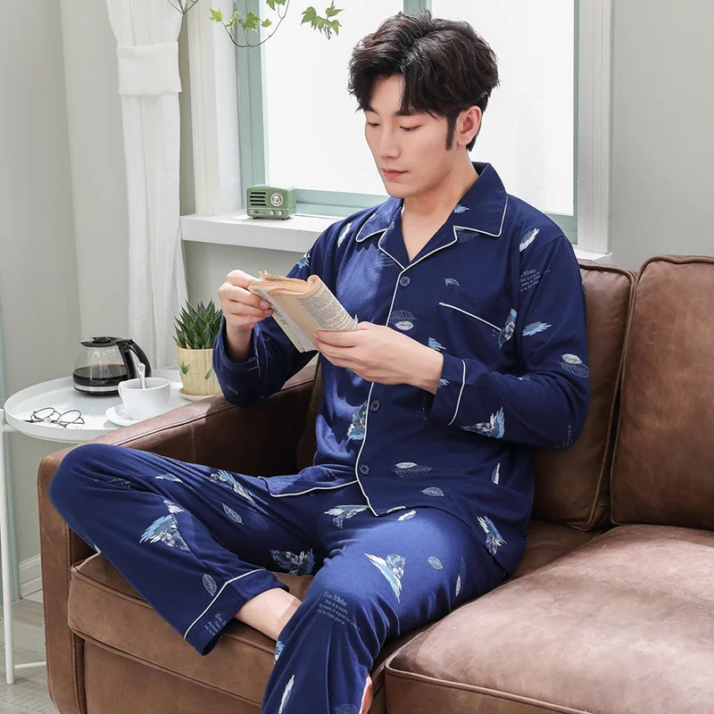 Осенне-зимняя стандартная Пижама Мужская пижама одежда для сна из 100% хлопка с