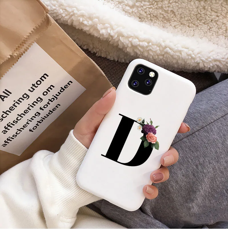 Чехол для iPhone 11 Pro MAX 6 6splus 7 8Plus SE 5 5S X XS XR Flower letter text A B C D E F G |