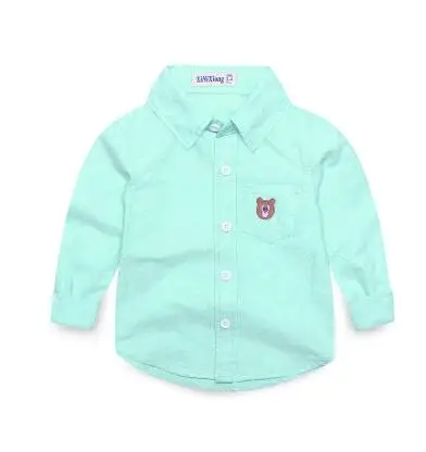 bear green Коллекция года, Осенняя детская одежда рубашки для мальчиков однотонные повседневные хлопковые рубашки с длинными рукавами и стоячим воротником для маленьких мальчиков, Детская рубашка, Топ - Цвет: bear green