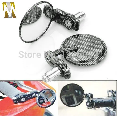 Мотоцикл Углеродного Волокна Ручка Бар Руль конец 3 &quotКруглая сторона зеркало