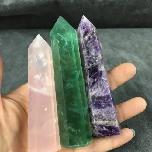 3 шт. натуральный розовый кварц флюорит аметист обелиск|Камни| |