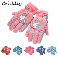 cartoon unicorn snow girls boys gloves winter warm plush kids mittens waterproof non slip full finger skiing children gloves