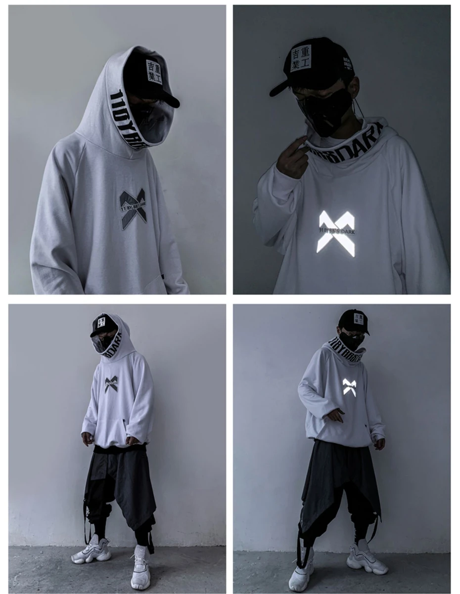 US Size Fish Hoody Tactics Sweatshirt Men's Hoodies Streetwear Harajuku Reflective Loose Sweatshirts Male Hip Hop DG416