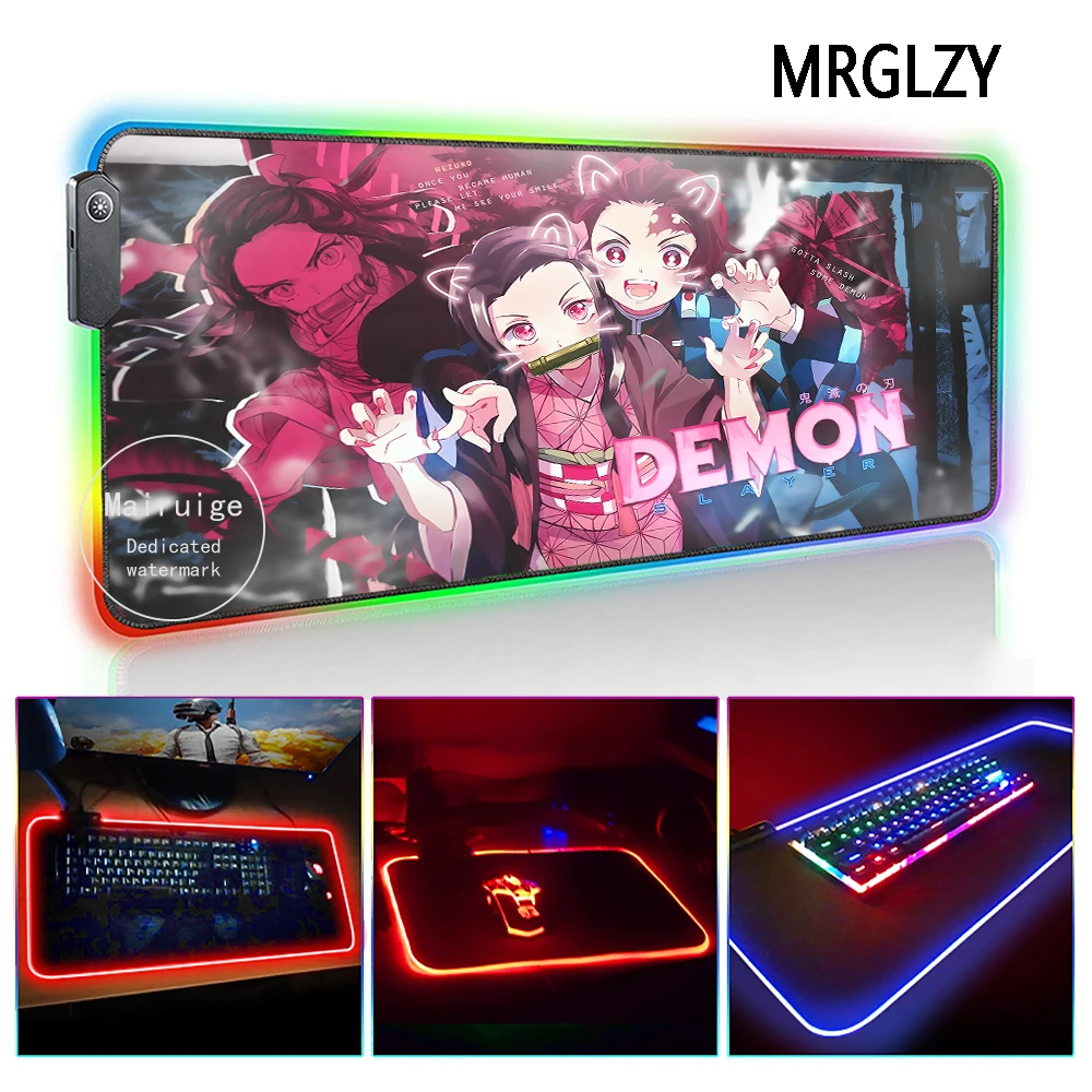 

MRGLZY Kimetsu no Yaiba LED Light RGB Gamer Large Hot Anime Demon Slayer MousePad DeskMat Gaming Accessories for Laptop Keyboard