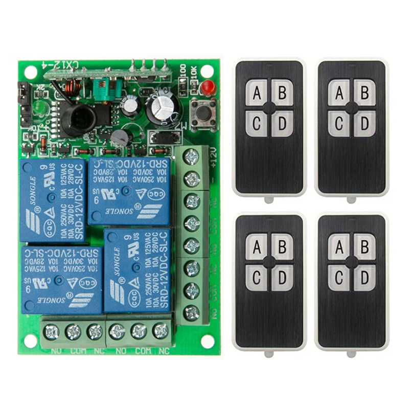 

Wireless Remote Control Switch DC 12V 24V 4 CH 4CH Relay Receiver Module + RF Transmitter For Garage Door /lamp/blinds