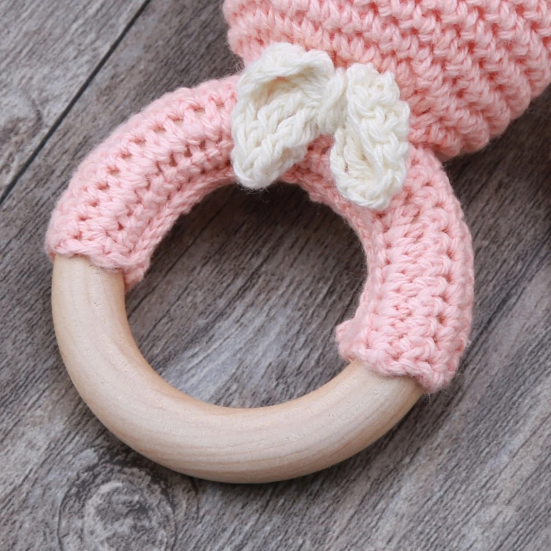 

1PC Baby Rattle Toys Rabbit Crochet Wooden Teething Ring Baby Teether Cot Hanging Toy Baby Products DIY Crafts