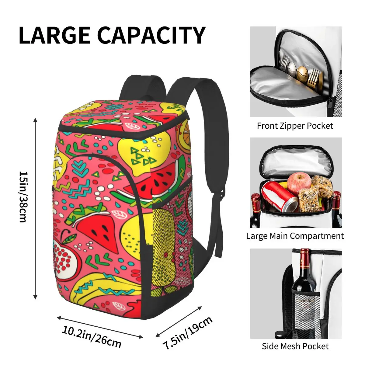 protable insulated thermal cooler waterproof lunch bag bright summer fruits picnic camping backpack double shoulder wine bag free global shipping