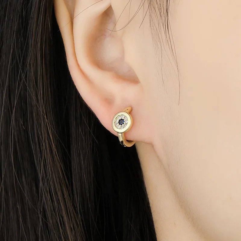 

Серьги-кольца женские круглые с синим цирконием и Золотистым Покрытием