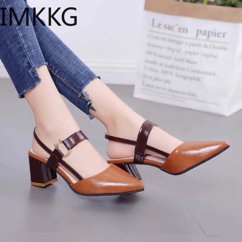 Новинка весенне-осенние привлекательные грубые босоножки на высоком каблуке