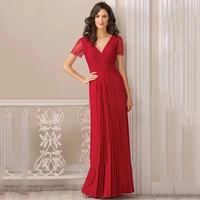 elegant red mother of the bride dresses 2021 short sleeve v neck ruched pleats chifffon a line wedding tea length guest gowns