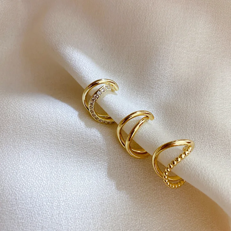 

Clips Ear Fashion Jewelry Womens Gold Earring Clip Without Piercing Double Layers Metal Korean Clip Jewellery