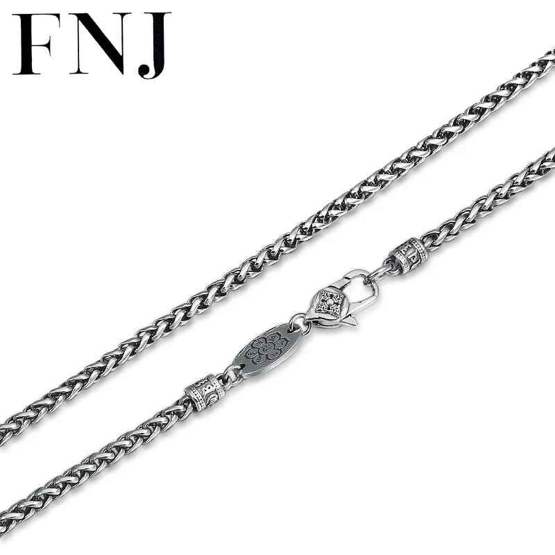 

FNJ 3mm Link Chain Necklaces 925 Silver Long 50cm to 75cm Mantra Cross Fine Original S925 Silver Men Necklace for Jewelry Making