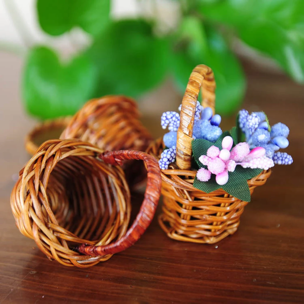 1:12 Dolls House Rattan Basket With Handle Simulation Furniture Fairy Garden |