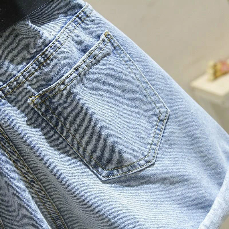 

Shorts Women Summer Denim High-waist Solid Crimping Slim A-line Wide-leg 2XL Pockets Korean-style Leisure Streetwear Womens Chic