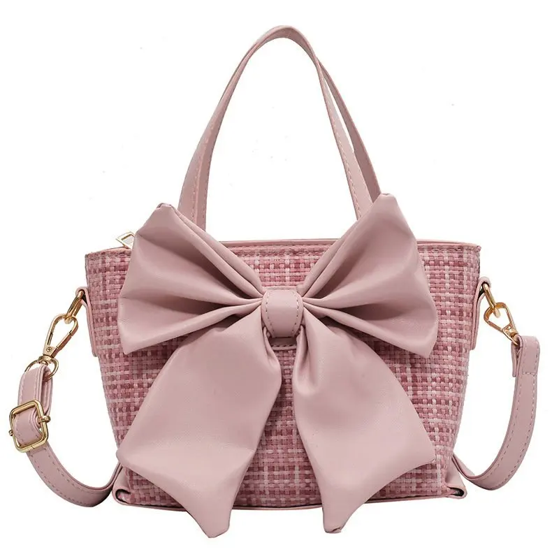 

Summer Luxury Leather Bow Niche Design 2021 New Trendy Fashion Lady Messenger Bag Brand Designer One-shoulder Hand Bucket Bag
