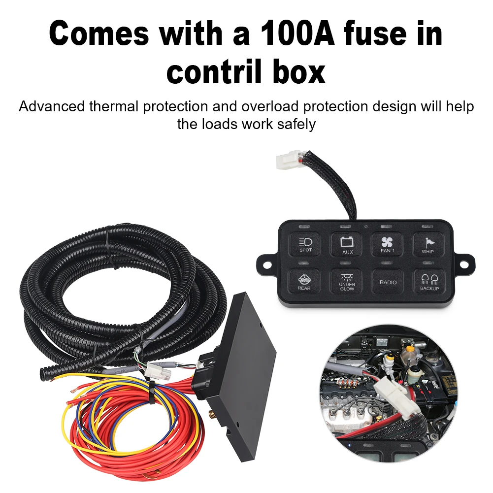 

DC12V-24V 100A 8 Gang Led Switch Panel With Download Mounting Software Power System Phone Control Switch Panel For Car Truck