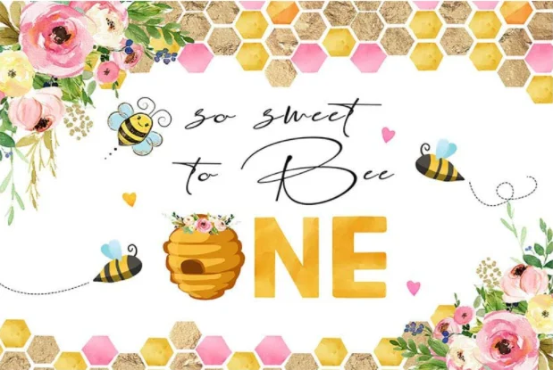 Sweet As Can Bee Baby Shower Backdrop Cute Honeycomb Bee Theme for Girl Birthday Party Decorations Cake Dessert Table Banner enlarge