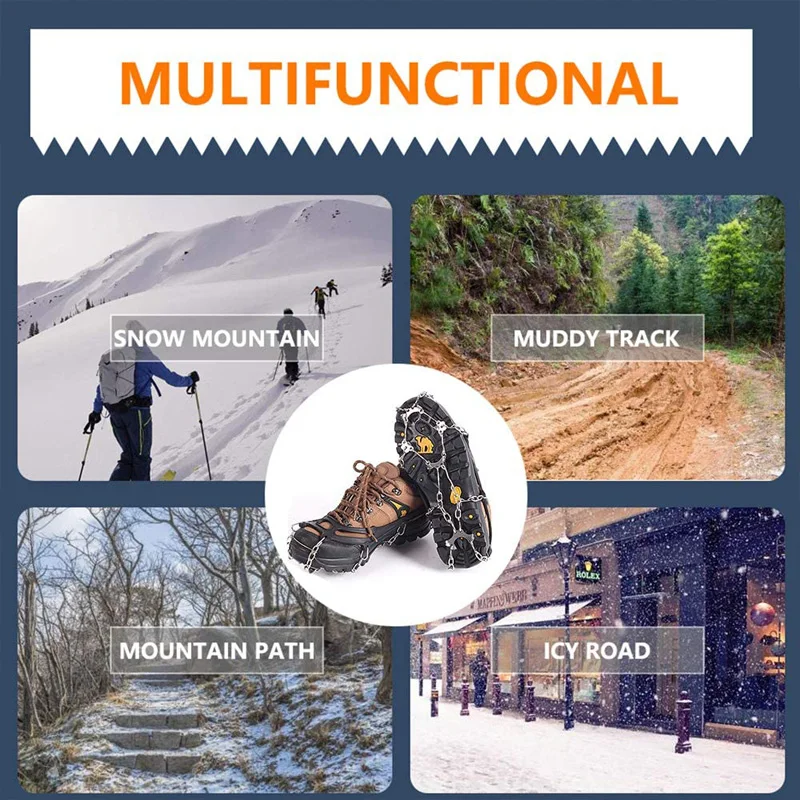 

High quality Outdoor Mountaineering Anti-skid Crampons Winter 19 Tooth Ice Fishing Snow Shoes Manganese Steel Anti-skid