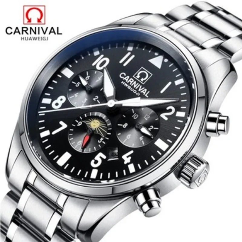 2021 Top Brand luxury Carnival Automatic Watch for men Sapphire Mechanical Moon Phase Luminous Waterproof 100M reloj hombre GMT