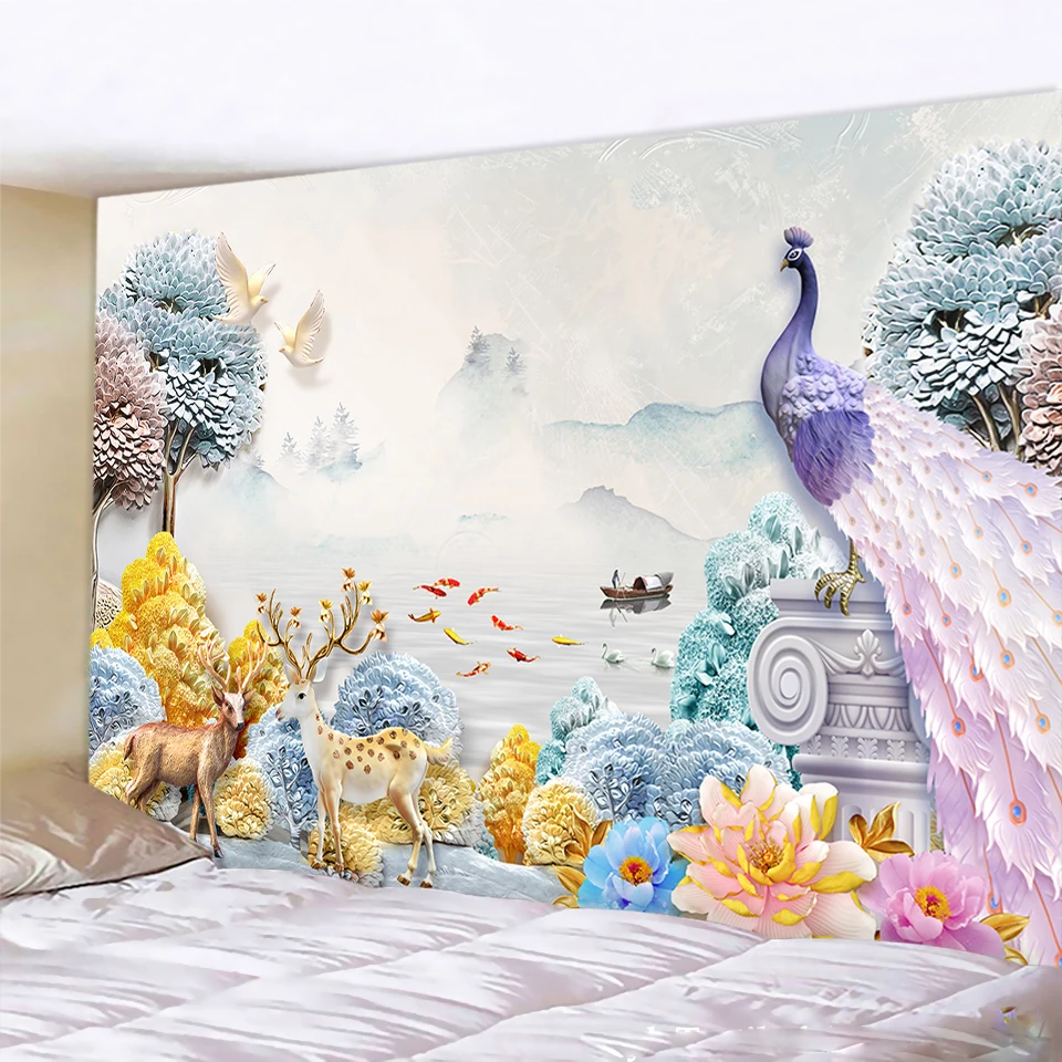 Красивый декоративный гобелен с птицами благоприятный пейзаж Настенная ткань
