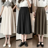 skirts womens 2022 summer office lady elastic waist a line black elegant overalls midi suit skirt jupe femme