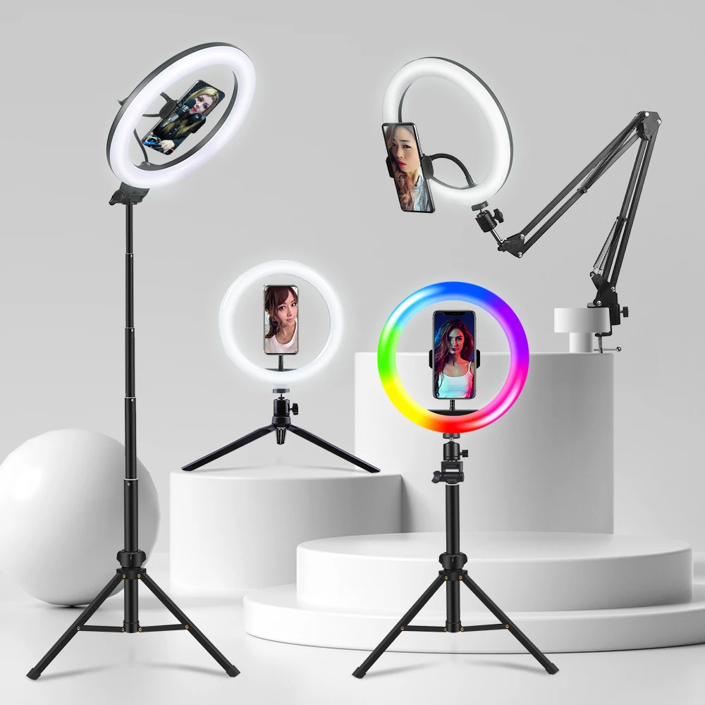 

FIJ Selfie Ring Light Photography Light Led Rim Of Lamp With Mobile Holder Large Tripod Stand For Youtube RGB Tok Ringlight