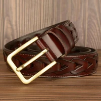 new authentic cowhide mens belt luxury high quality copper buckle fashion personality woven belt cowhide belt men