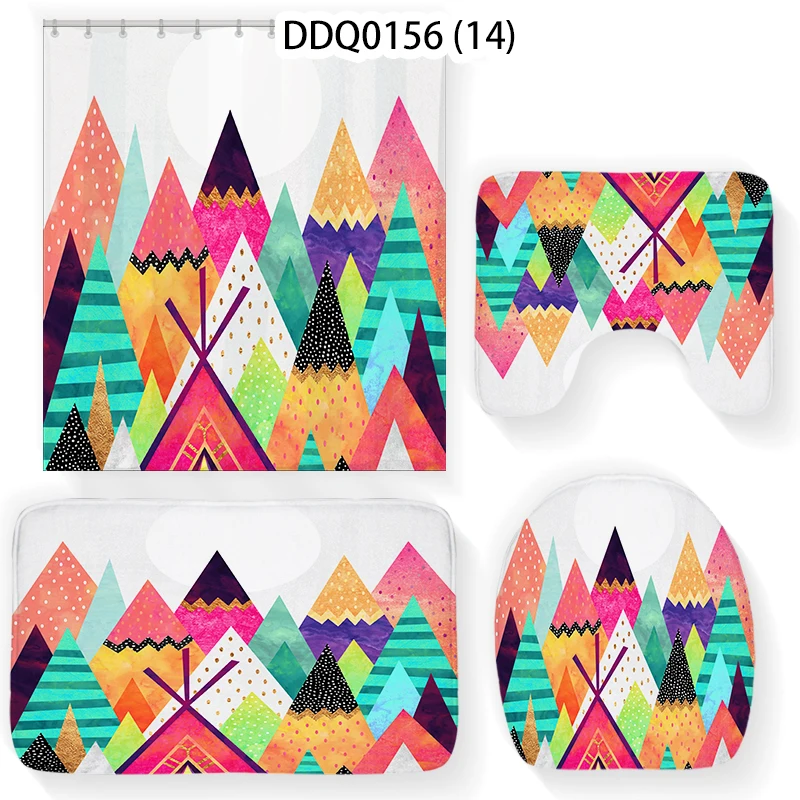 

3D Geometric Image Bathroom Set Waterproof Shower Curtain Bathroom Shower Curtain Set Polyester Curtains Home 4 PCS Curtain Set