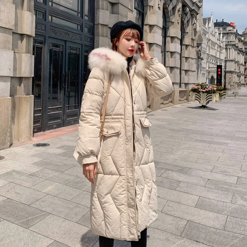 QIHUANG зимняя женская пуховая куртка длинная толстая теплая хлопковая стеганая