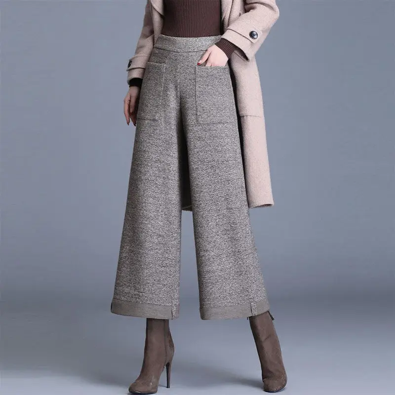 

Trousers Ladies Casual OL Suit Pants Pantalones Women 2021 Autumn Winter Fashion Woolen Pants Female High Waist Wide Leg