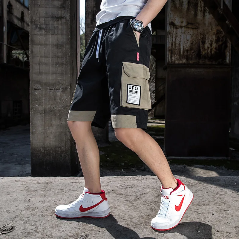 

2021 Men's Summer New Korean Fashion Casual Light Blue Pocket Shorts Loose Straight Gray Pocket Five-Point Pants M-3XL