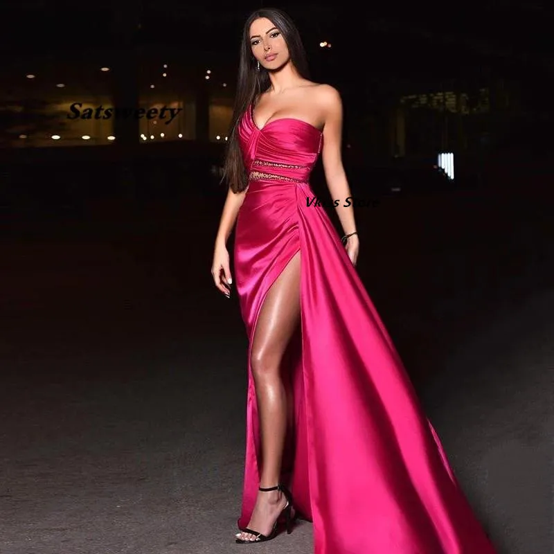 Vestido De noche púrpura y rosa 2022, Vestido De Fiesta árabe De un hombro para graduación, Sexy, Formal, con abertura alta, personalizado (0)