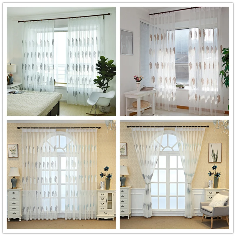 

GYV1045 Modern Double Color Leafs 1PC Sheer Voile Tulle Curtains "Customise" Living Room Kitchen Bedroom Home Decorative Window