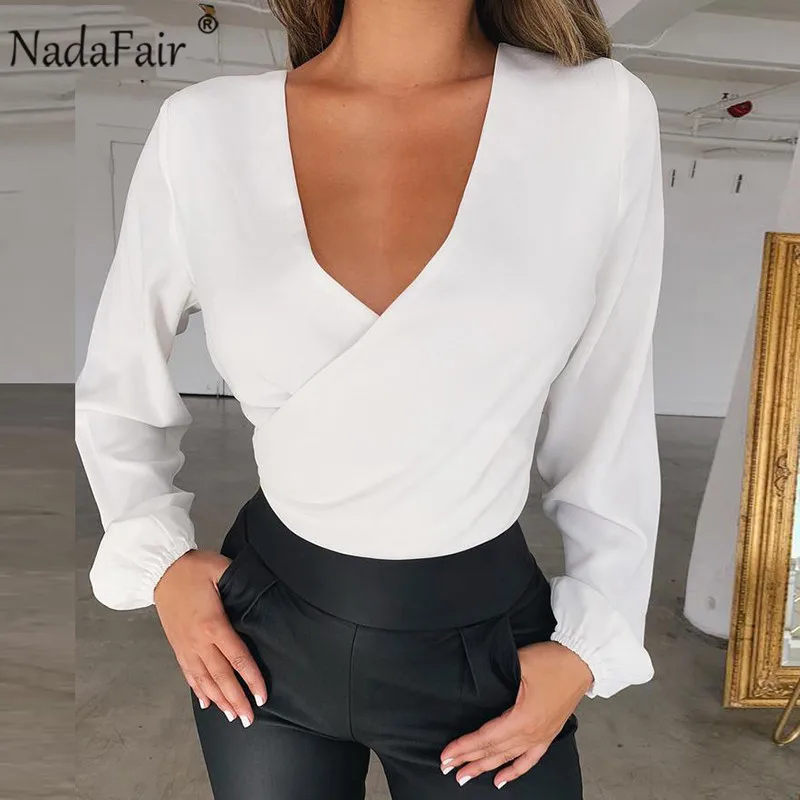 Женская шифоновая блузка с V-образным вырезом и открытой спиной | одежда