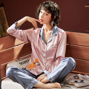 Женская шелковая атласная пижама, пижамный комплект с цветочным принтом, одежда для сна с длинным рукавом, Пижамный костюм, женская ночная рубашка из 2 предметов, одежда для отдыха