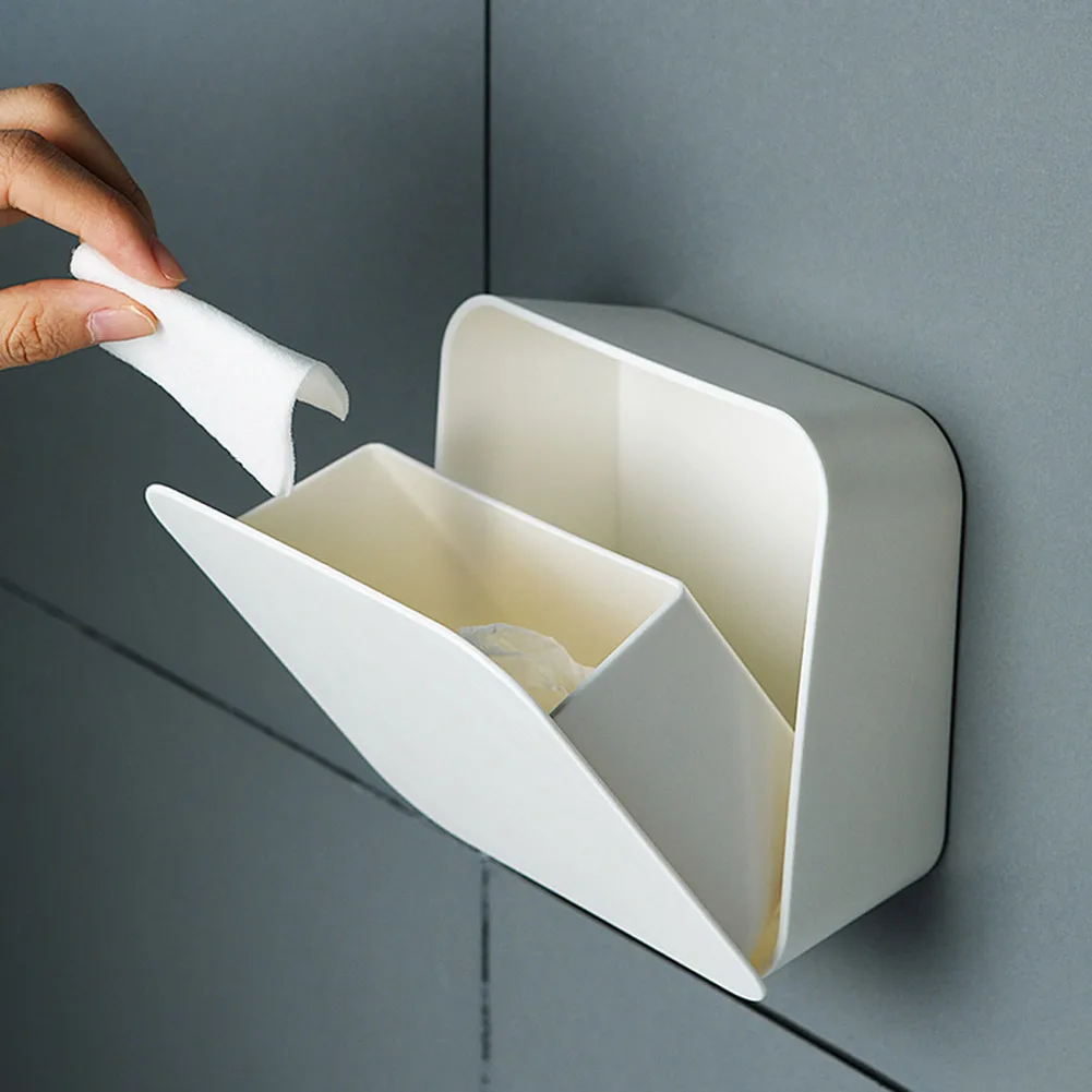 

Bathroom Wall Mounted Punch-free Cotton Swab Holder Toilet Paper Storage Rack Cosmetic Cotton Storage Box with Cover Dust-proof