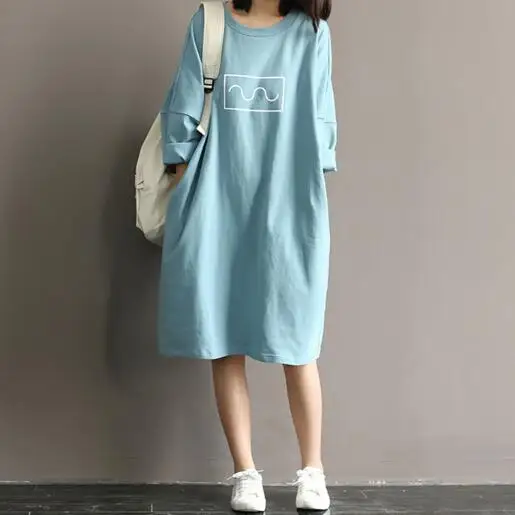 Женское короткое платье с круглым вырезом голубое или бежевое в Корейском стиле