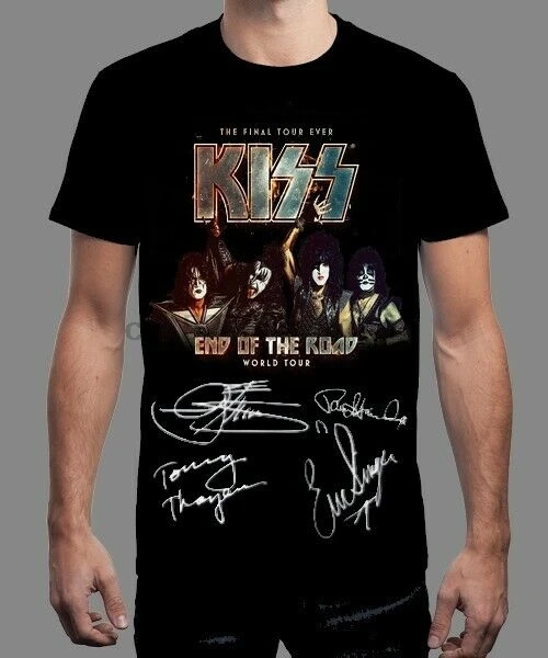 Футболка KISS Band End of the Road Barrel Tour с подписями, новинка, топы с круглым вырезом