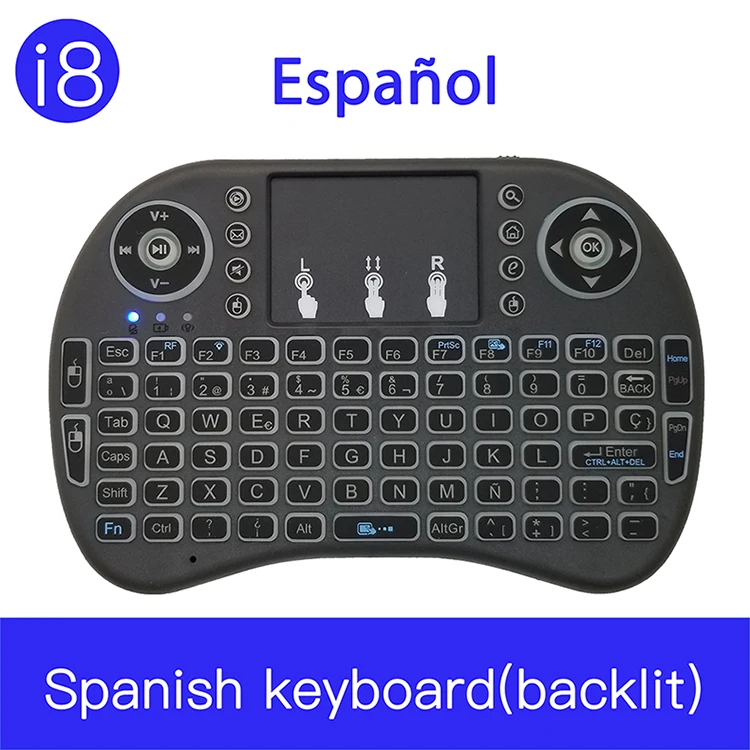 Spanish I8 французский 7 цветов с подсветкой 2,4G мини беспроводная франсаис Клавиатура Тачпад мышь для Google Android tv Box, мини ПК, ноутбук AZERTY - Цвет: Spanish