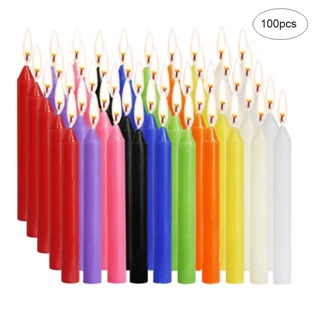 

100Pcs Colored Candles Casting Chimes Rituals Spells Wax Play Vigil Supplies Safe Flame Birthday Cake Candles Home Party Decor