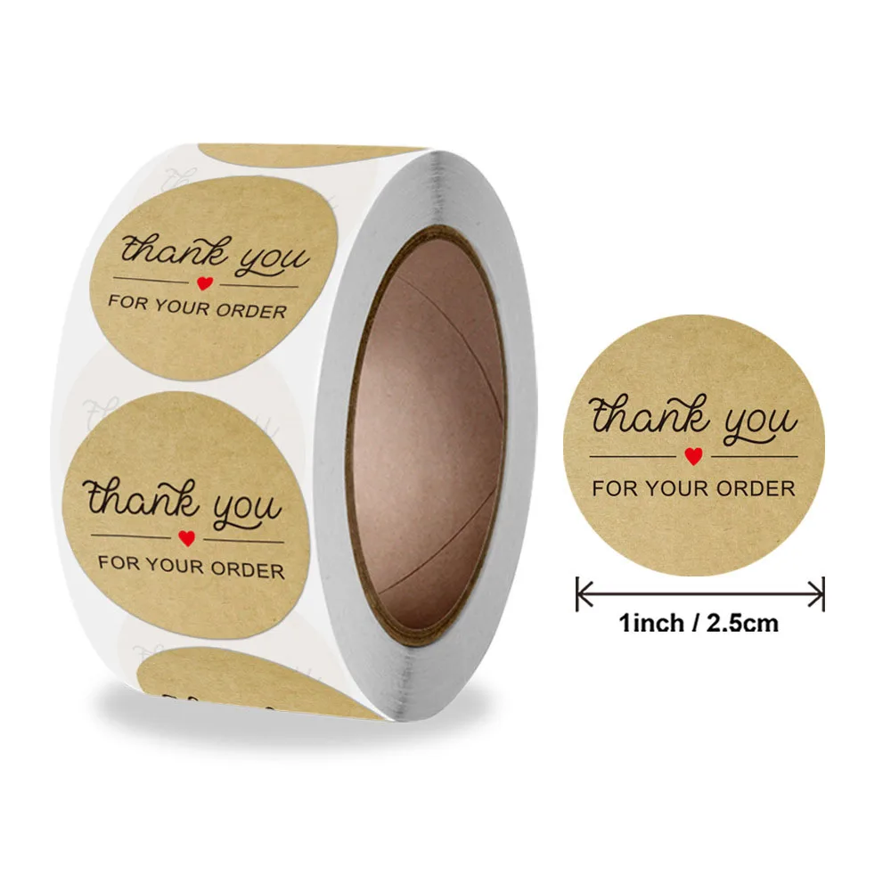

D&M 500pcs/Roll 1inch Kraft paper sticker stickers thank you stickers wholesale Custom stickers seal label Stationery stickers