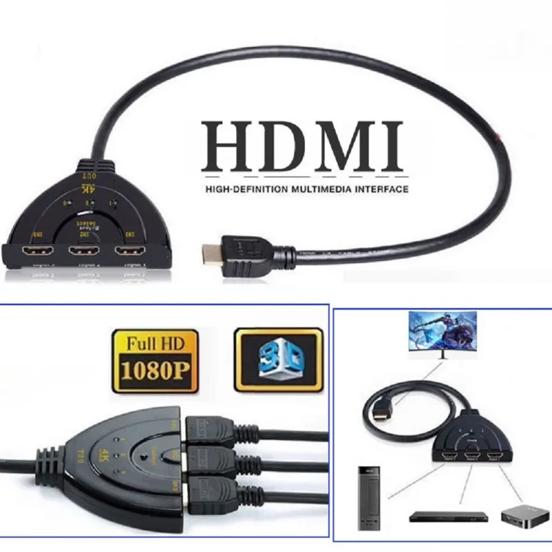 

HDMI Splitter 3 Ports Switch Cable DVD HDTV 3 In 1 Port Hub HDMI Switch Adapater Durable