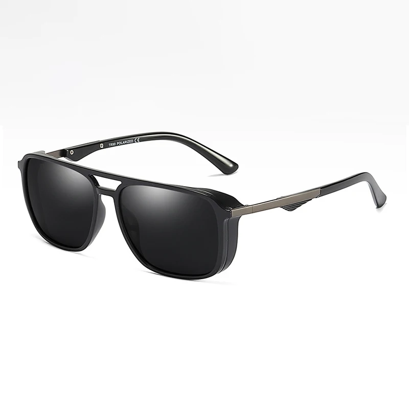 C1 bright black grey HBK, новинка, Ретро стиль, Мужские поляризационные солнцезащитные очки, женские, модные, панк, боковая защита, ветрозащитный дизайн, солнцезащитные очки, стимпанк, анти-УФ очки - Цвет линз: C1 bright black grey
