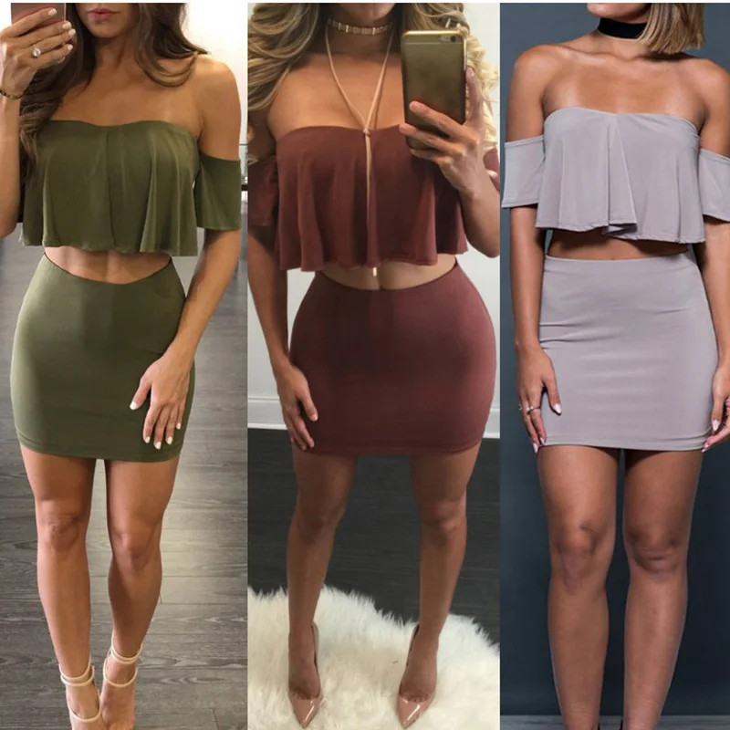 Размера плюс S-5XL Леди комплект одежды из 2 предметов Однотонная футболка с