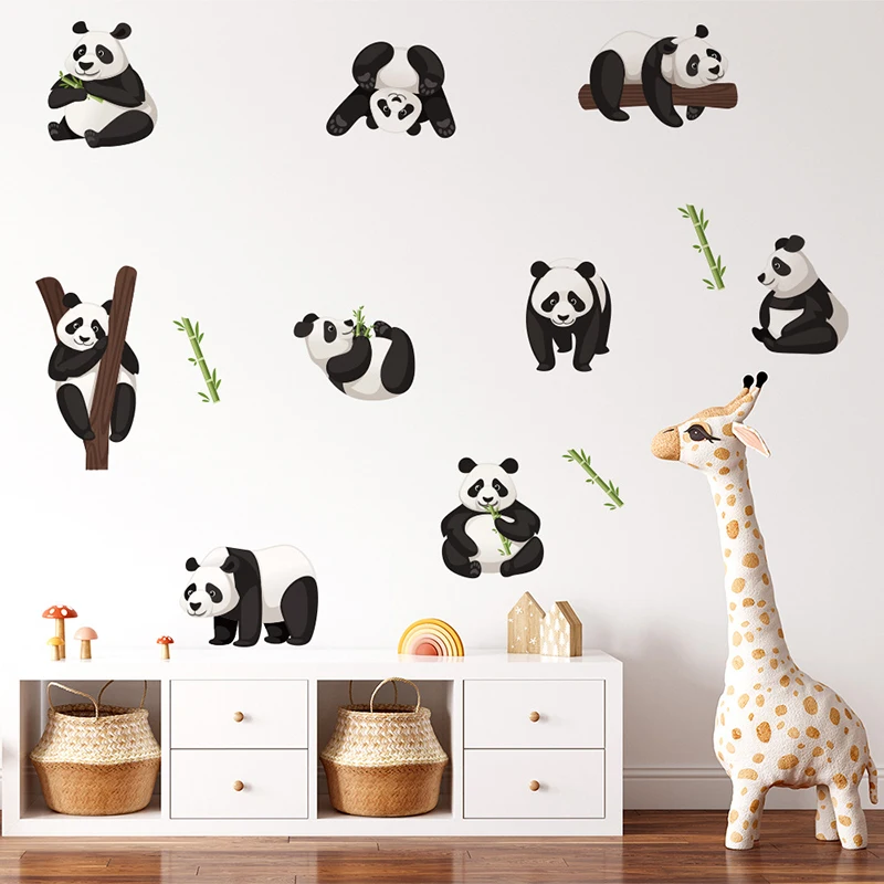 

Разнообразные забавные детские черно-белые панды, Мультяшные изображения, праздничные Декоративные наклейки для детской комнаты