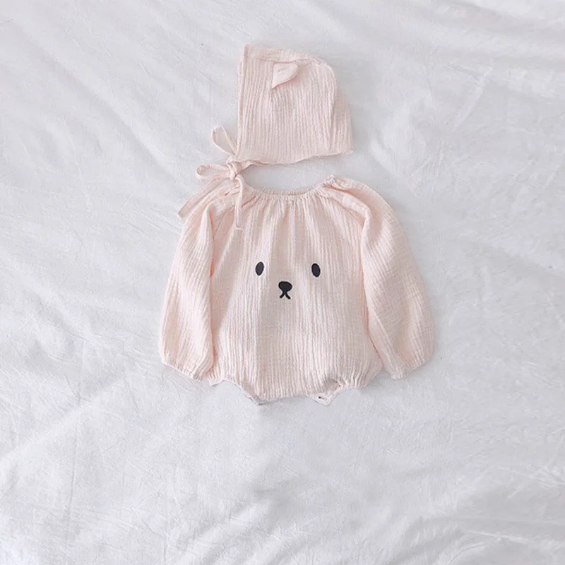 light pink romper Комбинезон для маленьких девочек; однотонная Одежда для новорожденных; Одежда для девочек с круглым вырезом и шапочкой; Детский комбинезон; клиент - Цвет: light pink romper