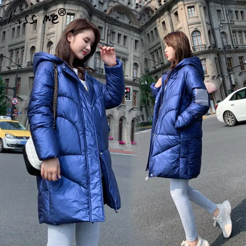Однотонная женская зимняя куртка пуховик для улицы теплое пальто с капюшоном