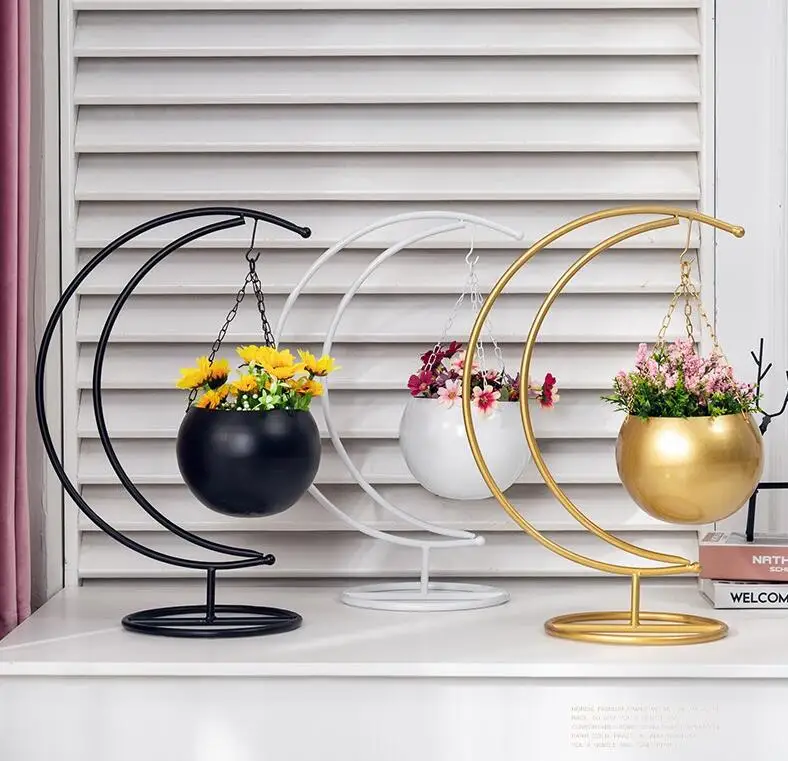 

European-style wrought iron crescent flower rack barrel hanging basket rack multifunctional